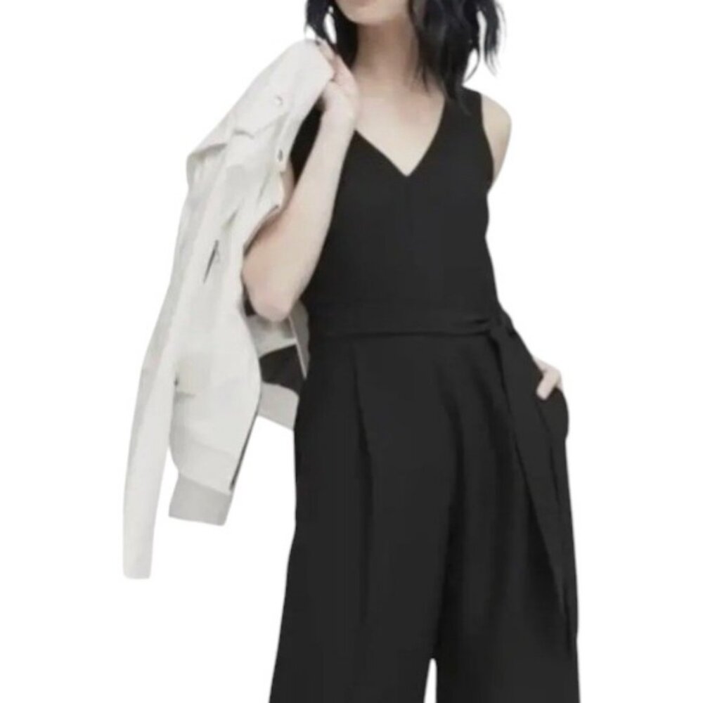 Banana Republic belted V-neck wide Leg sleeveless jumpsuit black women's size 00